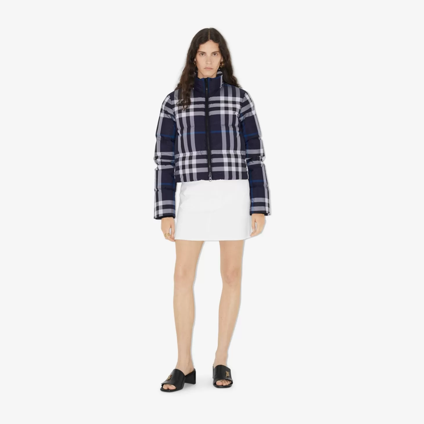 Burberry Check Cropped Puffer Jacket*Kvinnor Pufferjackor | Kaffor och jackor