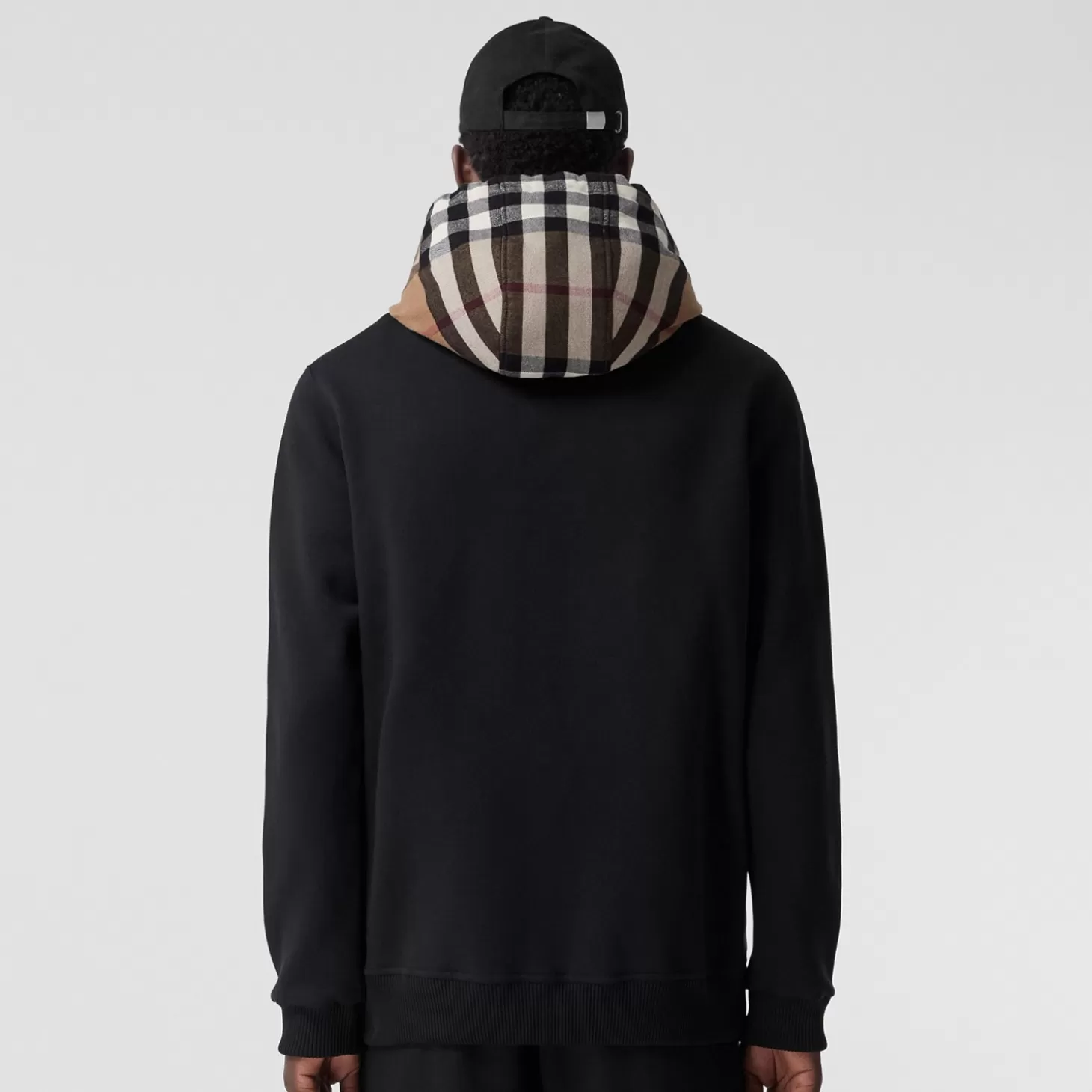 Burberry Check Hood Cotton Blend Zip Hoodie*Män Tröjor och tröjor