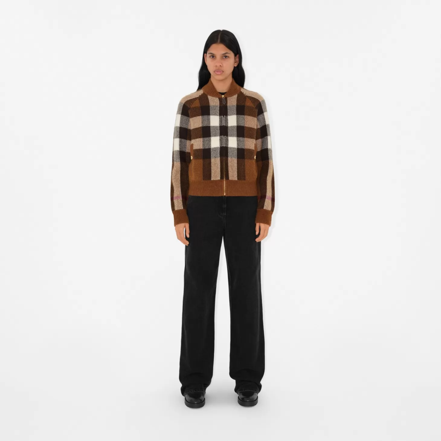 Burberry Check Intarsia Wool Cashmere Bomberjacka*Kvinnor Stickat