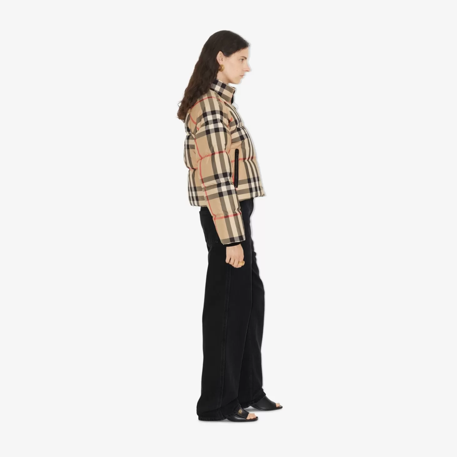 Burberry Cropped rutig pufferjacka*Kvinnor Pufferjackor | Kaffor och jackor