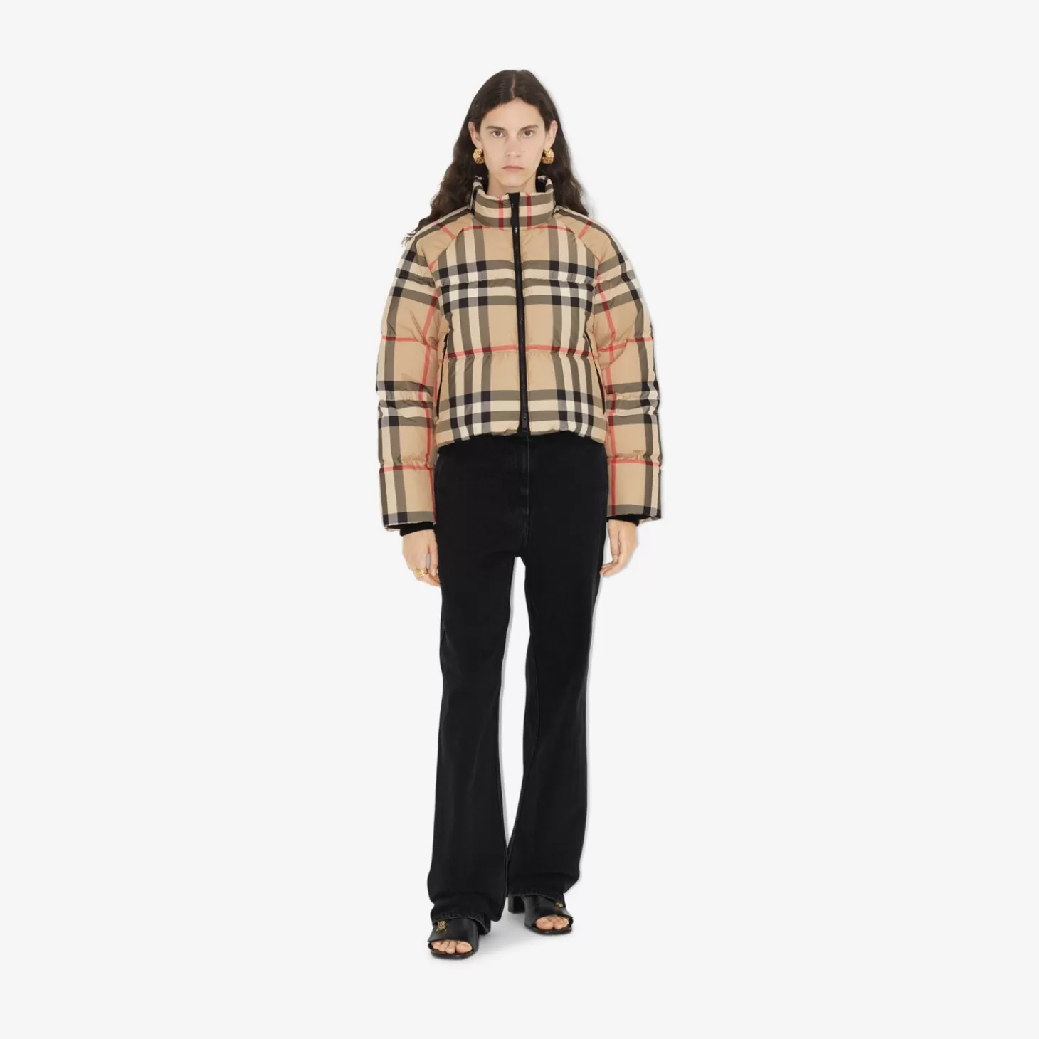 Burberry Cropped rutig pufferjacka*Kvinnor Pufferjackor | Kaffor och jackor