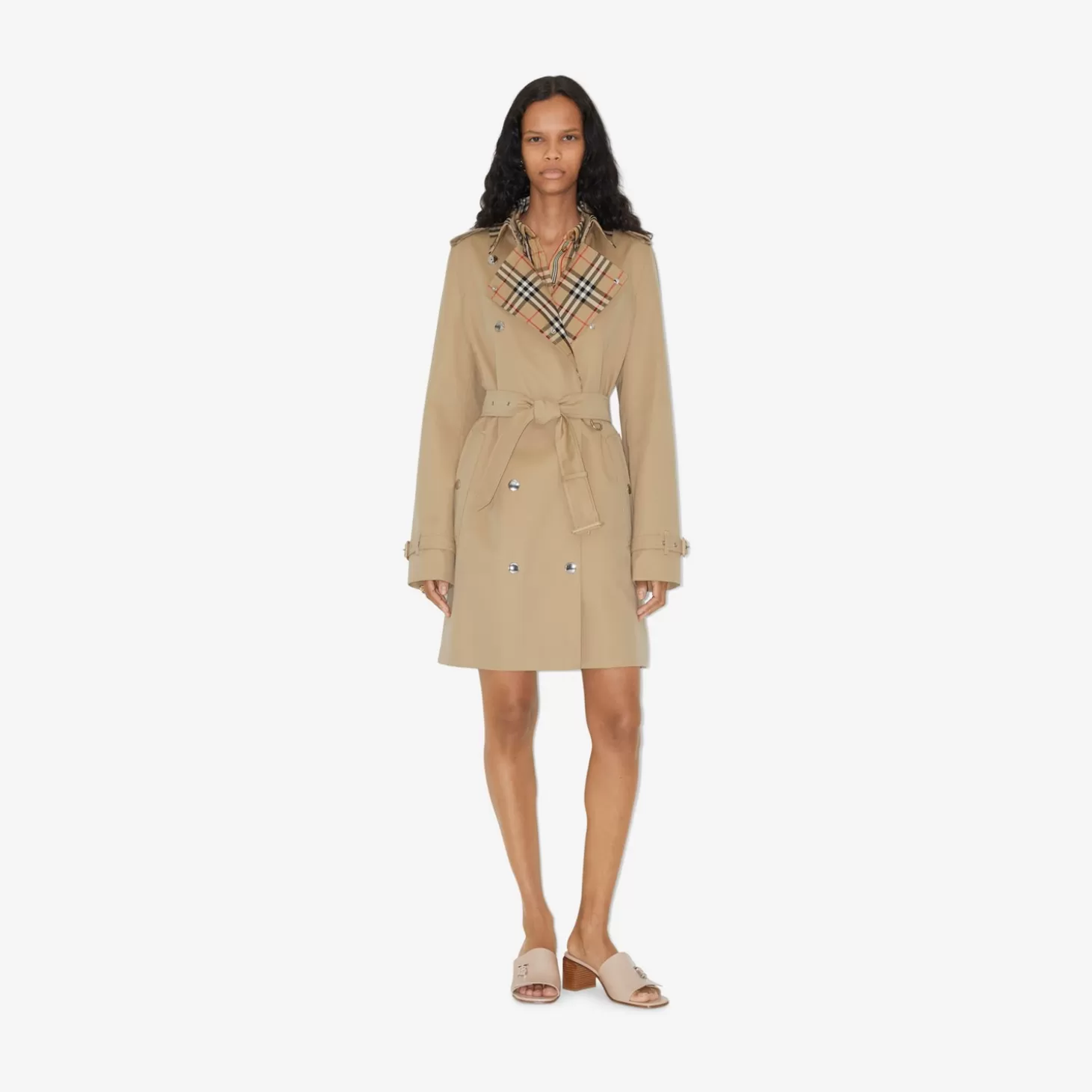 Burberry Gabardine trenchcoat med kort rutig krage*Kvinnor Kaffor och jackor | Trenchcoats