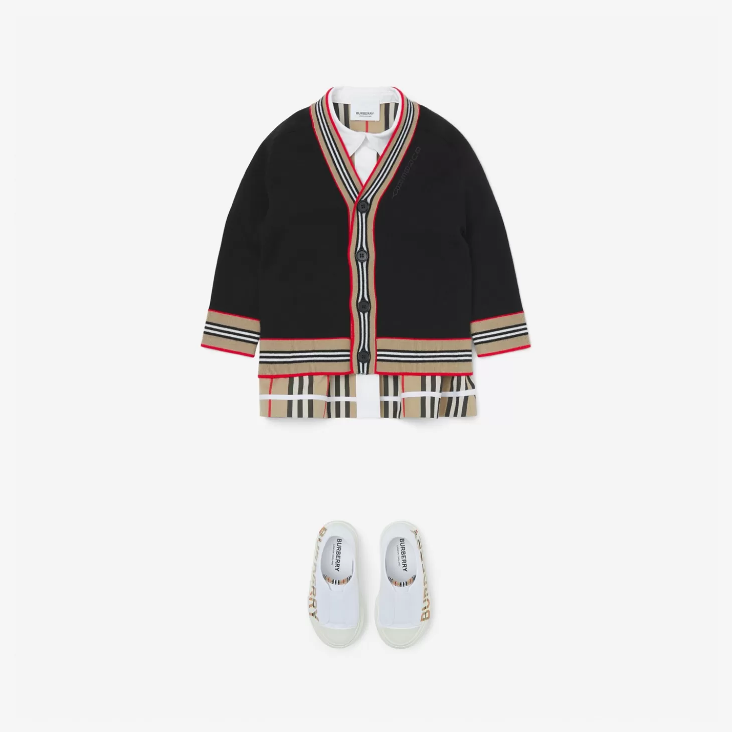 Burberry Icon Stripe Trim Wool Cardigan*Barn Stickat & Sweatshirts