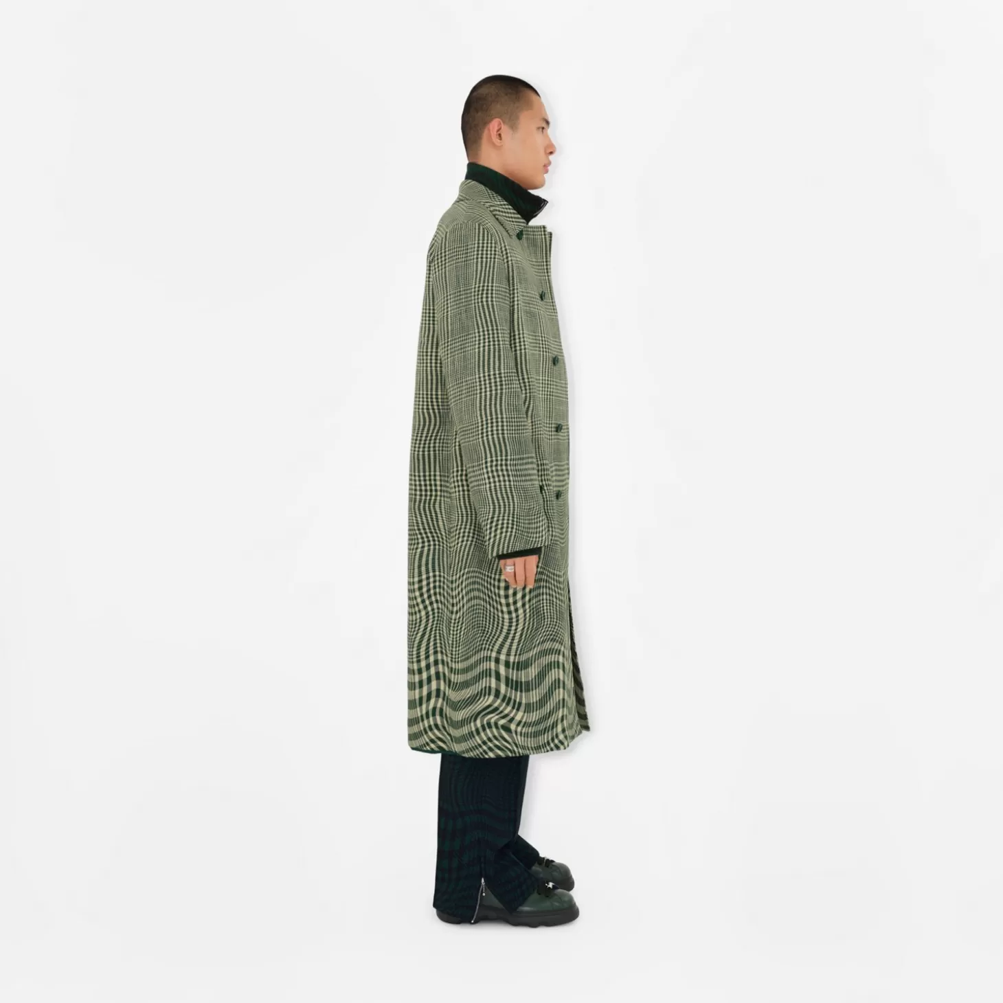 Burberry Lång skev Houndstooth Silk Blend Car Coat*Män Kaffor och jackor | Trenchcoats