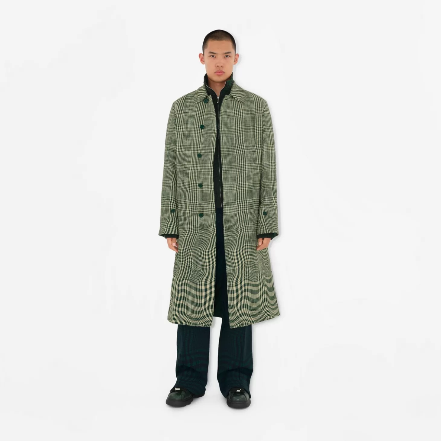 Burberry Lång skev Houndstooth Silk Blend Car Coat*Män Kaffor och jackor | Trenchcoats